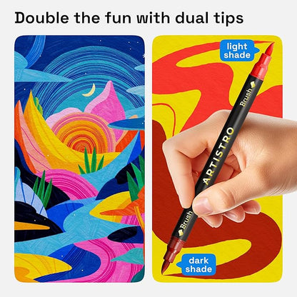 ARTISTRO Paint Markers - Acrylic Pens for Rock, Glass, Fabric, DIY - Art Supplies - 72 Dual Brush Tip Markers