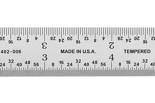 PEC Tools High Precision Metal Ruler, 6 Inch Rigid Machinist Rule, 4R Graduation (1/8", 1/16", 1/32", 1/64"), Carbon Steel with Satin Chrome Finish, Trusted by Professionals, Made in USA