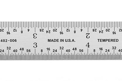 PEC Tools High Precision Metal Ruler, 6 Inch Rigid Machinist Rule, 4R Graduation (1/8", 1/16", 1/32", 1/64"), Carbon Steel with Satin Chrome Finish, Trusted by Professionals, Made in USA