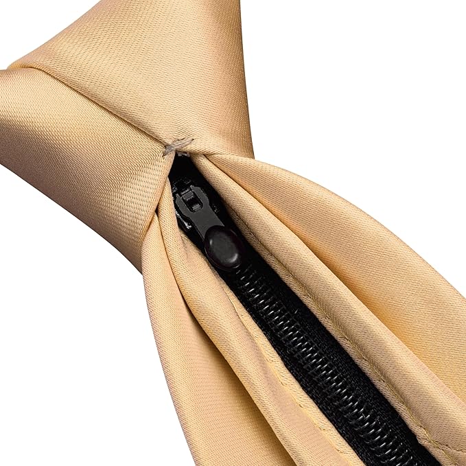 Branduce 3.15"（8cm） Pre-tied Adjustable Zipper Tie and Lapel Pin Solid Necktie Handkerchief Set for Men