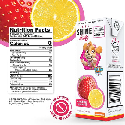 ShineWater Kids x Paw Patrol Vitamin D Strawberry Lemonade Juice Boxes | No Added Sugar | Naturally Flavored Drink for Kids | Vegan Gluten Free Hydration | 32 Pack