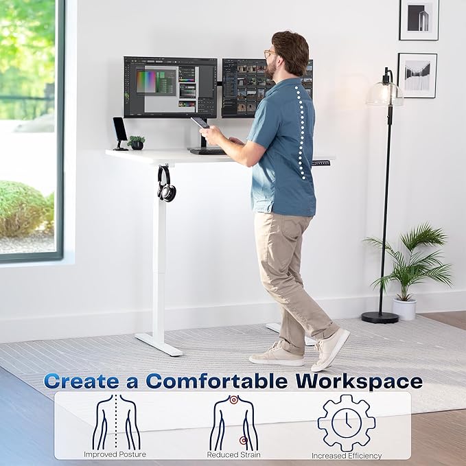 VIVO Electric 48 x 30 in Standing Desk, Memory Height Adjustment, 1B Series, One-Piece White Top, White Frame, DESK-KIT-1W5W