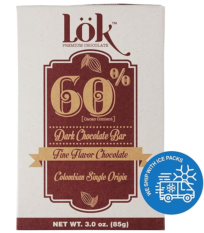 Lok Dark Chocolate Bar 60% Cacao | Fair Trade, Non GMO, Kosher, Gluten Free, Vegan, Bean-to-Bar, Paleo, Ethically Sourced Lök | 3.0 Ounce 3 Pack