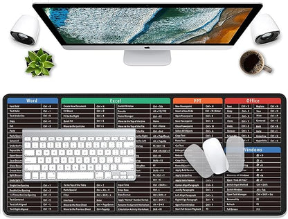 Large Extended Gaming Mouse Pad with Word Excel Office Software Excel Shortcuts PPT Windows,Stitched Edges Non-Slip Waterproof Rubber Base Mouse Pad for Office Desk Pad(27.5X11.8 in)