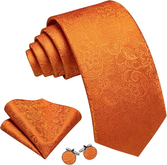 Barry.Wang Tie Sets for Men Silk Solid Necktie Stain Ties Handkerchief Pocket Square Cufflinks Wedding Business Dyed
