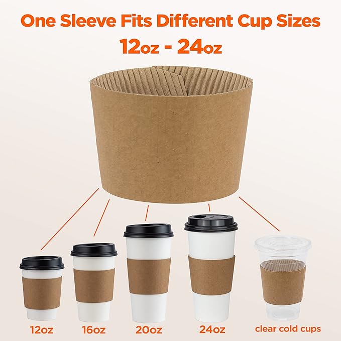 FMP Brands [200 Pack] Kraft Coffee Cup Sleeves Disposable for Hot Drinks, Durable Corrugated Cardboard Cup Sleeves for 12-24 oz Cups, Beverage Insulator and Hand Protection for Hot & Cold Drinks