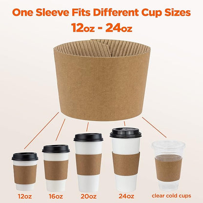 FMP Brands [200 Pack] Kraft Coffee Cup Sleeves Disposable for Hot Drinks, Durable Corrugated Cardboard Cup Sleeves for 12-24 oz Cups, Beverage Insulator and Hand Protection for Hot & Cold Drinks