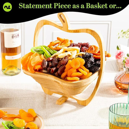 NUT CRAVINGS - Thanksgiving Dried Fruit Flower Arrangement Gift Basket in Wooden Apple-Shaped Gift Basket + Tray (9 Assortment) Holiday Xmas Christmas Healthy Snack Care Package