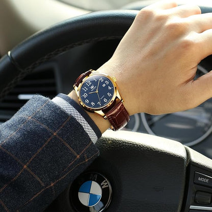 OLEVS Watch Men Mens Watches Watches for Men Leather Band Classic Brown Leather Watch Men, Analog Watch Men, Black Mens Leather Watch, Dress Waterproof Large Face Mens Watch,Relojes para Hombres Watch