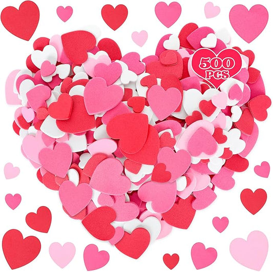 500pcs Foam Valentines Stickers, Self Adhesive Heart Sticker Valentines Decor, Matte Valentine Crafts for Little Ones Favor Supplies, Colorful Valentine Crafts DIY Card Envelopes Decorations