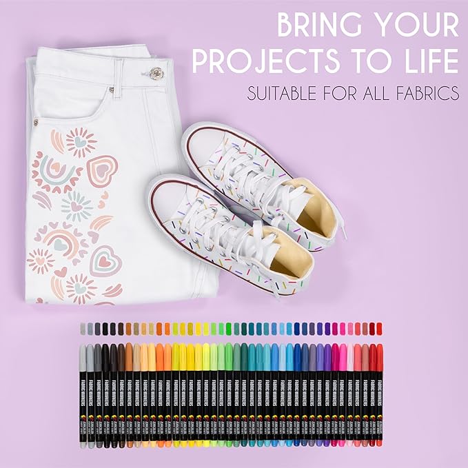 Zenacolor 40 Fabric Markers Pens Set - Non Toxic, Indelible and Permanent Fabric Paint - Fine Point Tip Textile Marker Pen