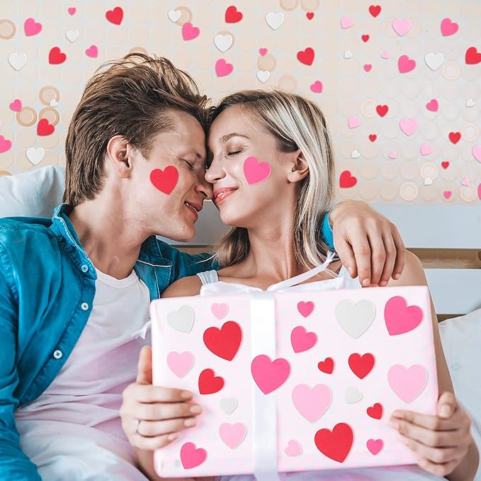 300 PCS Valentines Stickers, Matte Foam Heart Stickers, 3 Sizes Hearts for Crafts, Rose Red Self-Adhesive Valentines Foam Stickers for DIY Wedding Birthday Valentine's Dating