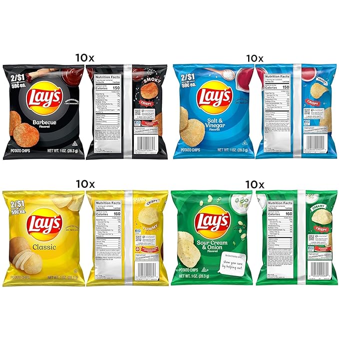 Lay's Potato Chips, 4 Flavor Variety Pack, 1 oz Single Serve Bags, (40 Pack)