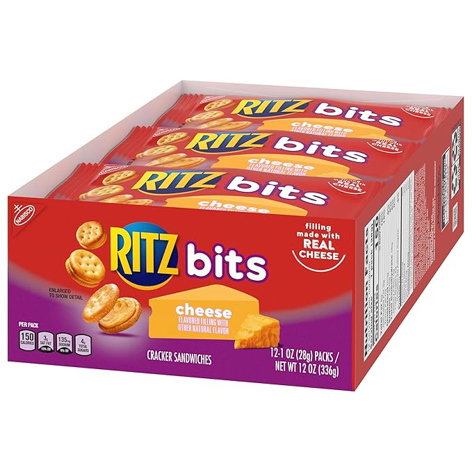 RITZ Bits Cheese Sandwich Crackers, Bulk Lunch Snacks, 48 Snack Packs (4 Boxes)