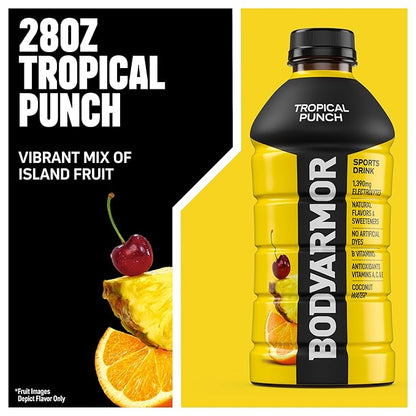 BODYARMOR Sports Drink Sports Beverage, Tropical Punch, Coconut Water Hydration, Natural Flavors With Vitamins, Potassium-Packed Electrolytes, Perfect For Athletes, 28 Fl Oz (Pack of 15)