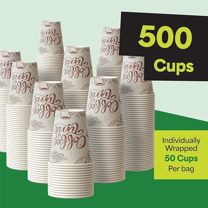 EconoHome 12 oz 500 Pack Disposable Coffee Paper Cups - Paper Cups for Hot and Cold Drinks, Tea, Water, and Juice