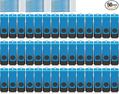 AGECASH 8GB USB Flash Drive 50 Pack USB 2.0 Thumb Pen Swivel Memory Stick Jump Drive Multipack with Lanyard Flash Drives Bulk for Data Stroage and Backup (50 Pack 8GB Blue)