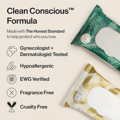 The Honest Company Hypoallergenic Flushable Wipes for Sensitive Skin, Gilded Wings, 42 Count