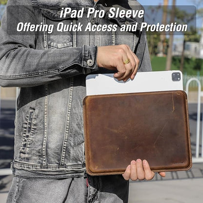 Top Grain Genuine Leather 12.9" iPad Sleeve Case, Minimalist Vintage Design, Handmade, Compatible with 12.9" iPad Pro 3/4/5/6 Gen, Fits A1876 A1865 A1983 A2014 A2229 A2232, Coffee 12.9 Inch