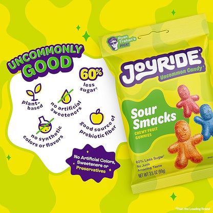 JOYRIDE Innovative Variety 6 Pack - Gummy Busters, Sour Smacks, Sour Worms, Low Calorie Gummy Candy, Low Sugar, Dye Free (6 Items)