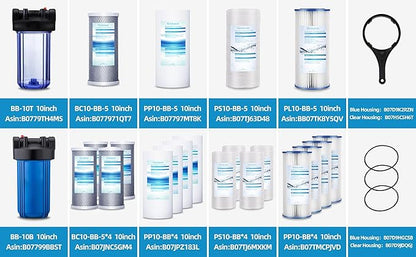 Geekpure 10 Inch Whole House Water Filters Set w/PP and Carbon Block -4.5"x 10"-5 Micron