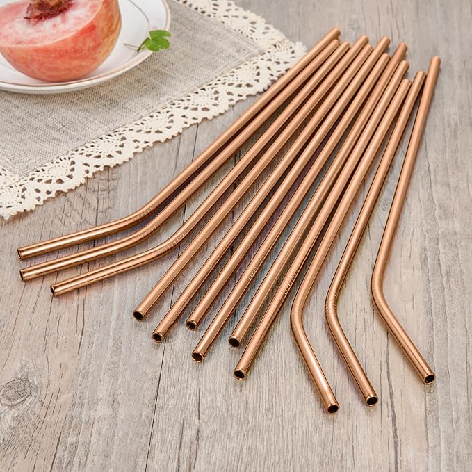 20 Pcs Rose Gold Reusable Stainless Steel Straws,10.5" & 8.5" Reusable Drinking Straws with 20 Silicone Tips 5 Straw Brushes 1 Travel Case,Eco Friendly Extra Long Metal Straw for 20 24 30 oz Tumbler