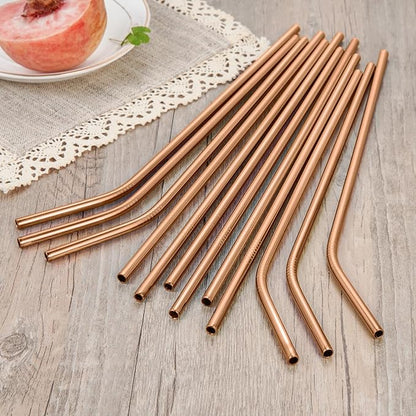 20 Pcs Rose Gold Reusable Stainless Steel Straws,10.5" & 8.5" Reusable Drinking Straws with 20 Silicone Tips 5 Straw Brushes 1 Travel Case,Eco Friendly Extra Long Metal Straw for 20 24 30 oz Tumbler