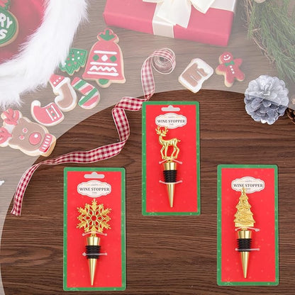 Wine Bottle Stopper,3 Pieces Christmas Snowflake Tree Deer Decorative Wine Bottle Stopper,Metal Reusable Wine Bottle Stoppers for Wine, Champagne and Beer Collection (Christmas Set)