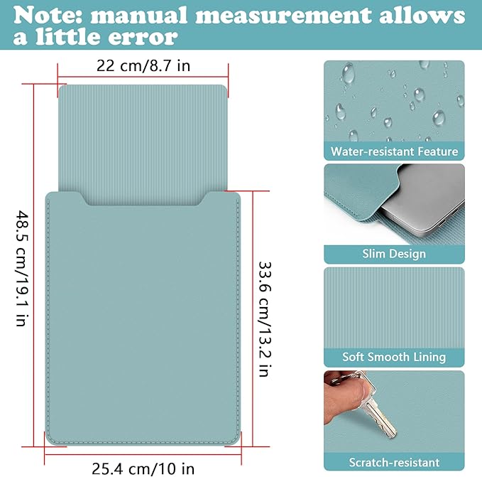 BVYA 12-13.3" Laptop Sleeve, PU Leather Laptop Case Compatible with MacBook Air 13 2018-2022 (M2 A2681 M1 A2337), Compatible with MacBook Pro 13 2016-2022 (M2 A2686 M1 A2338 A2251 A2289 A2159)