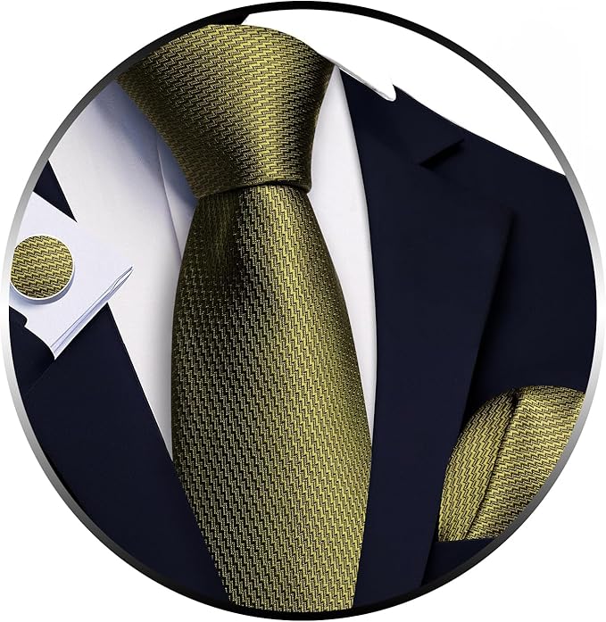 Barry.Wang Tie Sets for Men Silk Solid Necktie Stain Ties Handkerchief Pocket Square Cufflinks Wedding Business Dyed