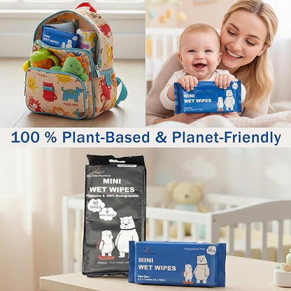 Flushable Wet Wipes for Adults, Travel Size 8 Pack (10 Count), Unscented pH Balanced Wipes, Plant-Based & Biodegradable, Hypoallergenic Disposable Wipes for On-the-Go Freshness