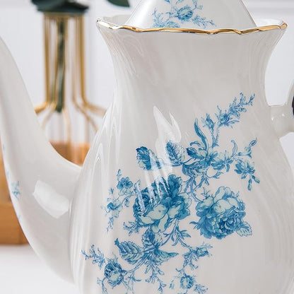 tea pot ceramic, Porcelain teapot with lid, 38.8 Oz for Tea, Milk, Coffee, Flower tea(Blue)