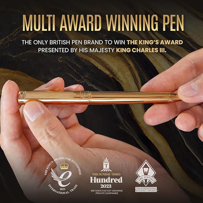 Scriveiner Personalized Gold Ballpoint Pen - Stunning Luxury Pen, Real Gold Plating, Schmidt Ink Refill, Best Engraved Ball Point Gift Set for Men & Women, Custom Name Engraving
