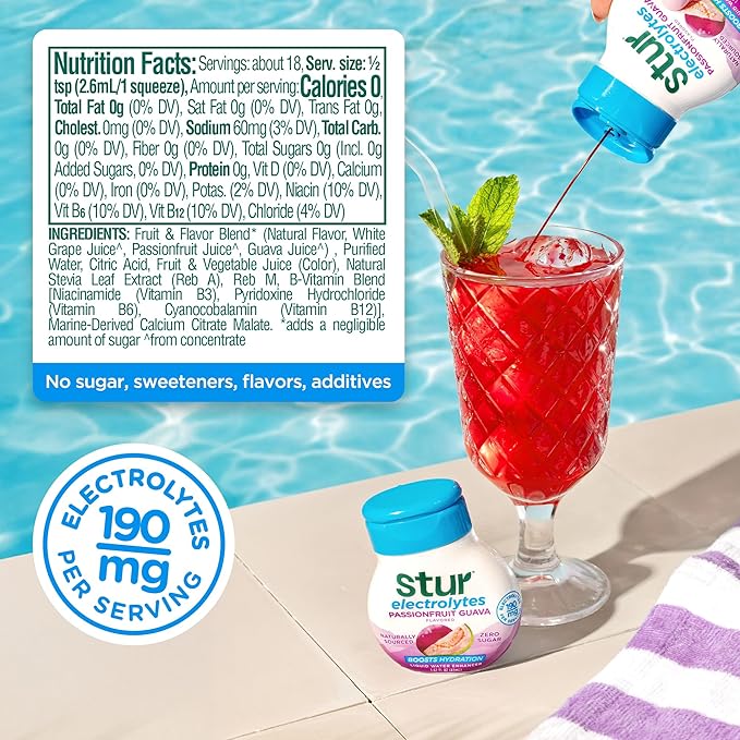 Stur Electrolyte Water Enhancer | Sweetened with Stevia | High in Antioxidants | Sugar Free | Zero Calories | Keto | Vegan | 5 Bottles, Makes 90 Drinks (Passionfruit Guava)
