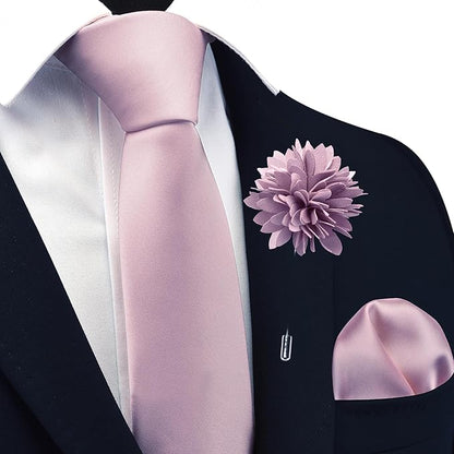 Branduce 3.15"（8cm） Pre-tied Adjustable Zipper Tie and Lapel Pin Solid Necktie Handkerchief Set for Men