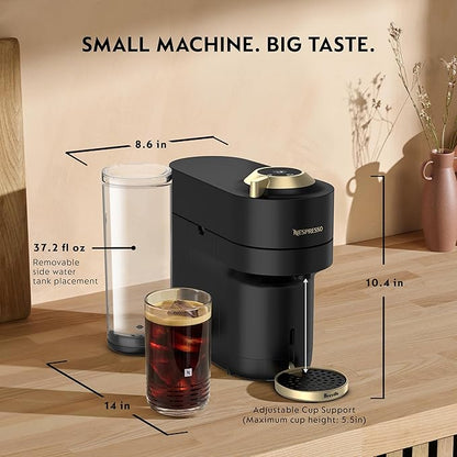 Nespresso Festive Vertuo Pop+ Deluxe Coffee and Espresso Maker by Breville with Milk Frother, Matte Black Gold
