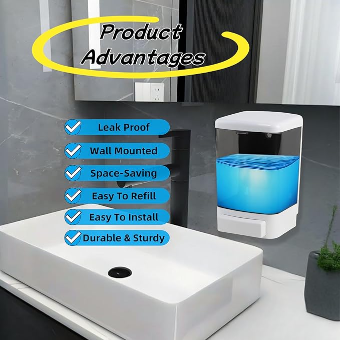 Manual Soap Dispenser Wall Mounted 37oz(1100ml) Commercial Hand Sanitizer Dispenser for Bathroom Kitchen Restaurant ABS Plastic Shampoo & Gel Compatible