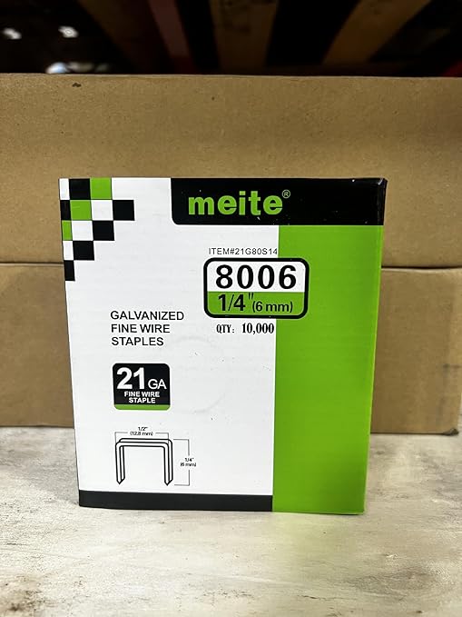 meite 21 Gauge Upholstery Staples, 1/2-Inch Crown with 1/4-Inch Length Galvanized Heavy Duty Staples for Staple Guns MT8016, MT8016S, and MT8016SLN (10,000 Counts)