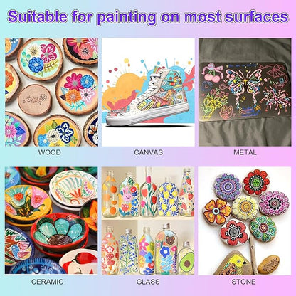 FUMILE 28 Colors Dual Tip Acrylic Paint Marker,Valentines Day Gifts for Kids, Paint Pens paint Markers Fine and Brush Tip for Rock, Wood, Plastic, Glass, Ceramic, Canvas, Easter Basket Stuffers.