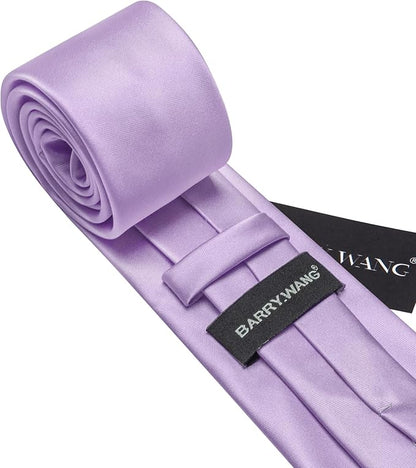 Barry.Wang Tie Sets for Men Silk Solid Necktie Stain Ties Handkerchief Pocket Square Cufflinks Wedding Business Dyed