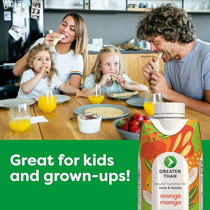 Greater Than Nutrient Hydration Beverage, Electrolyte Drink for Gut Health & Energy with Coconut Water, Vitamins, Gluten Free, Plant Based, Low Sugar, Orange Mango, 12 Pack