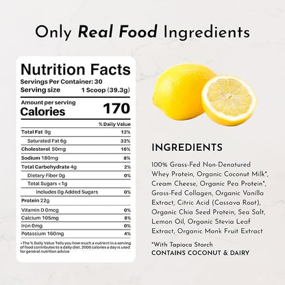 JUST INGREDIENTS Lemon Swish Protein Powder - Grass-Fed Whey, Lemon Flavor - 1.44 lb,