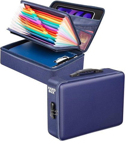 File Organizer, Hard Case Fireproof Document Box with Lock, Hard-Shell Important Document Organizer Safe Box Fireproof Waterproof, Home Office Supplies Storage and Organization (Blue)
