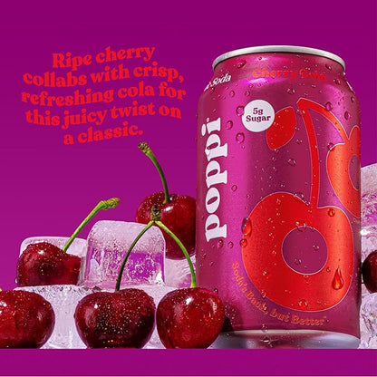 POPPI Sparkling Prebiotic Soda, Beverages w/Apple Cider Vinegar, Seltzer Water & Fruit Juice, Cherry Cola, 12 oz (12 Pack)