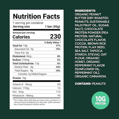 FROPRO Plant Protein Snack Bars - Plant Based Protein Bars, All-Natural, Gluten, Dairy, & Soy Free, High Protein Bars with Low Calories | Mint, 24 Pack