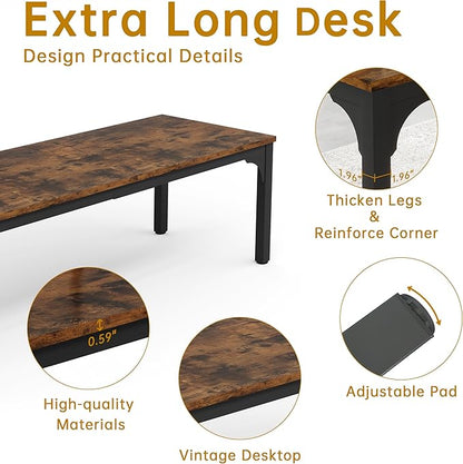 6.56 FT Conference Table, Super Sturdy Large Rectangle Meeting Seminar Table for 8 Person, Long Business Tables (Brown, 1PC)