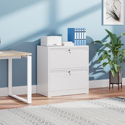 SUXXAN Metal 2 Drawer Lateral File Cabinet with 2 Lock - Wide Filing Cabinet for Letter/Legal/F4/A4 Hanging Files - Includes Business Card Holder,Home Office School Storage,White