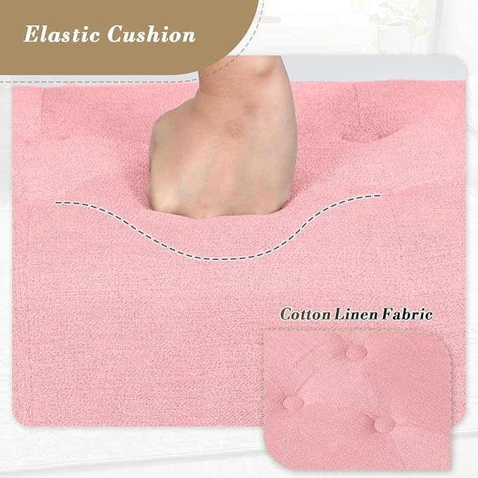 Athena Collection Small Ottoman Foot Rest with Legs, Linen Fabric Ottoman Foot Stool with Soft Padded seat, Square Footstool FootRest for Living Room, Bedroom, Office, Pink