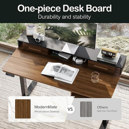 47.2'' Standing Desk with File Cabinet, Height Adjustable Electric Sit Stand Desk, Lateral File Cabinet, Computer Workstation for Home Office, Black Walnut