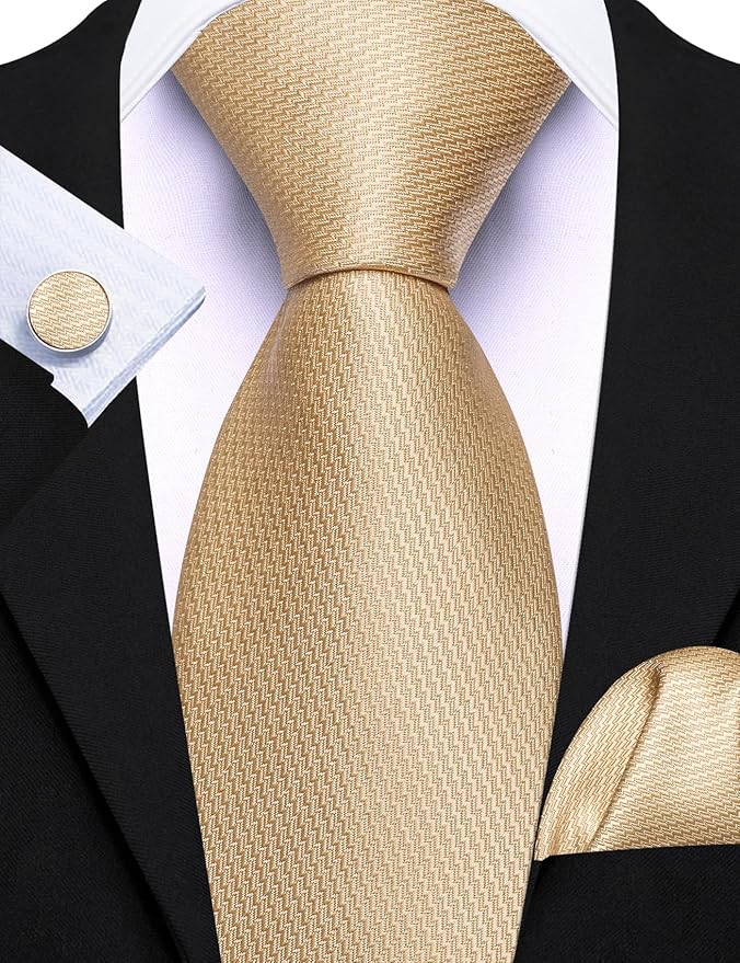 Barry.Wang Tie Sets for Men Silk Solid Necktie Stain Ties Handkerchief Pocket Square Cufflinks Wedding Business Dyed